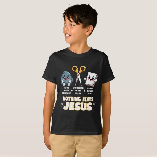 Rock Paper Scissors But Nothing Beats Jesus Funny  T-shirt (Voorkant volledig)