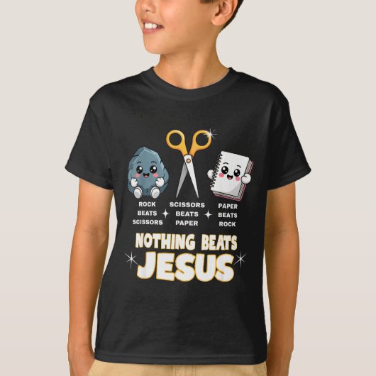 Rock Paper Scissors But Nothing Beats Jesus Funny  T-shirt (Voorkant)