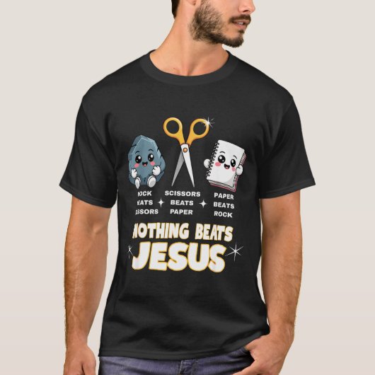 Rock Paper Scissors But Nothing Beats Jesus Funny  T-shirt (Voorkant)