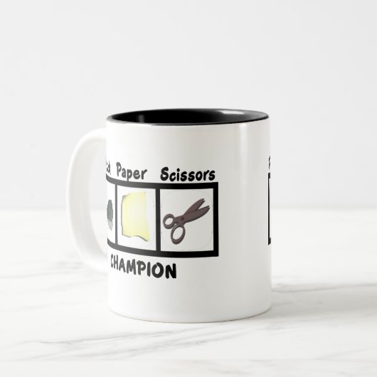 Rock Paper Scissors Champion Tweekleurige Koffiemok (Voorkant links)