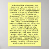 Rock Paper Scissors Debate Funny Poster Sign (Voorkant)