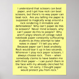 Rock Paper Scissors Debate Funny Poster Sign
