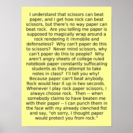 Rock Paper Scissors Debate Funny Poster Sign (Voorkant)