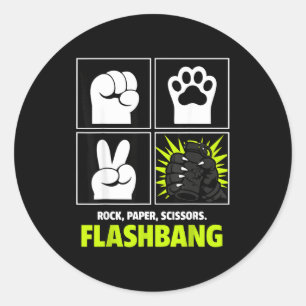 Rock paper scissors flashbang grappige kattenpoten ronde sticker