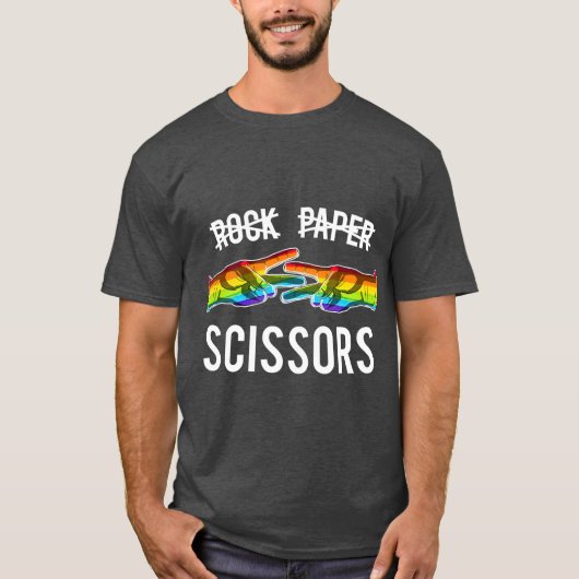 Rock Paper Scissors Lesbian Pride Rainbow LGB T-shirt (Voorkant)