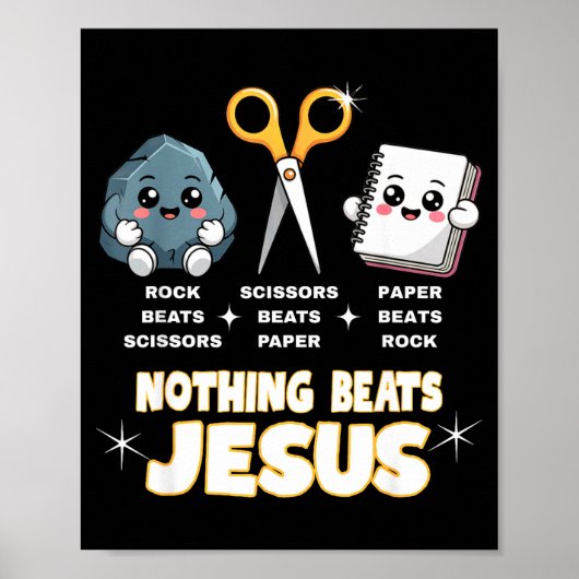 Rock Paper Scissors Maar Niets Verslaat Jezus Grap Poster (Voorkant)