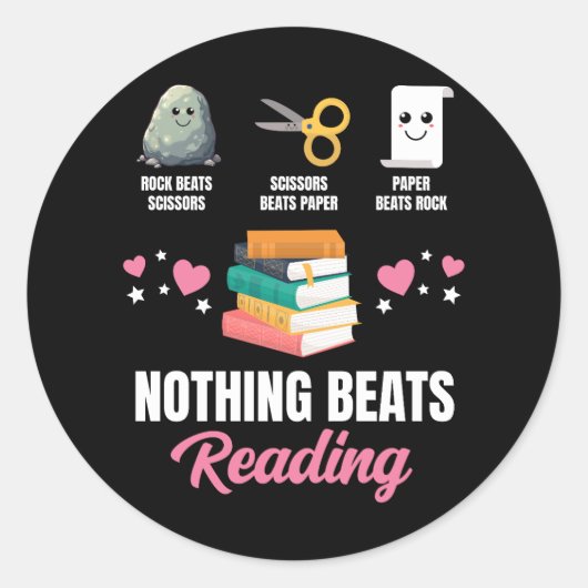 Rock Paper Scissors Niets is beter dan lezen Ronde Sticker (Voorkant)