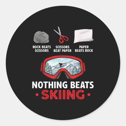 Rock Paper Scissors Nothing Beats Skiing  Ronde Sticker (Voorkant)