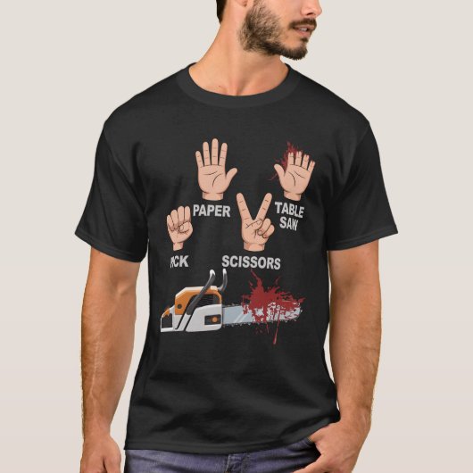 Rock Paper Scissors Table Saw Chainsaw Woodworking T-shirt (Voorkant)