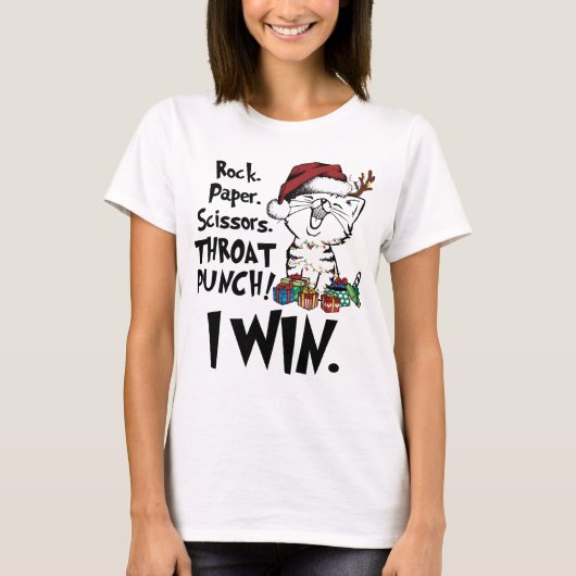 Rock Paper Scissors Throat Punch I Win Cat Christm T-shirt (Voorkant)