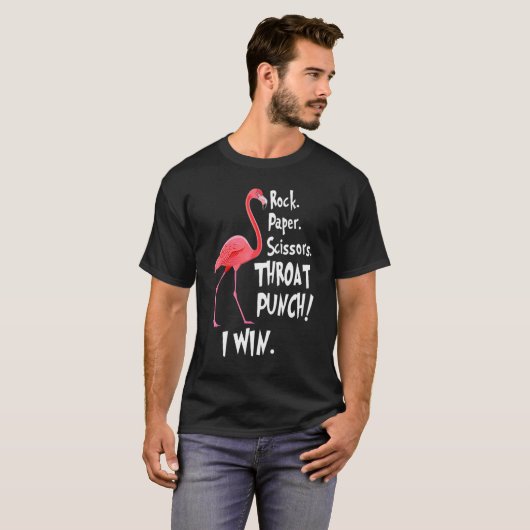 Rock Paper Scissors Throat Punch I Win Flamingo T-shirt (Voorkant volledig)