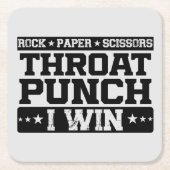 Rock Paper Scissors Throat Punch I Win, Funny Kartonnen Onderzetters (Voorkant)