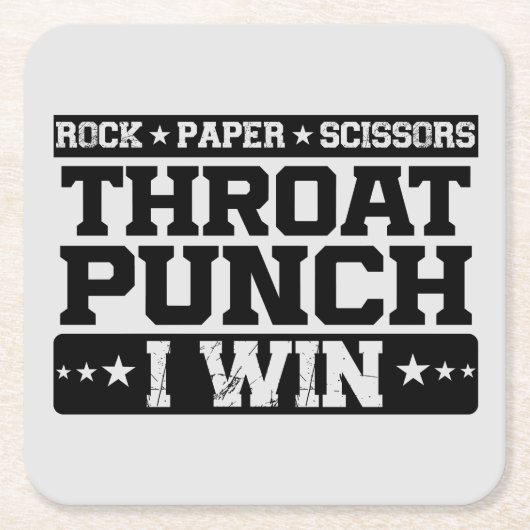 Rock Paper Scissors Throat Punch I Win, Funny Kartonnen Onderzetters (Voorkant)