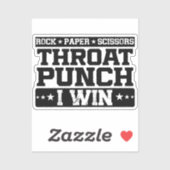 Rock Paper Scissors Throat Punch I Win, Funny Sticker (Vel)