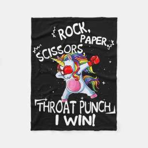 Rock Paper Scissors Throat Punch I Win Unicorn Box Fleece Deken