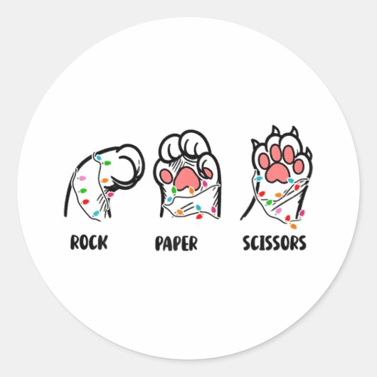 Rock Papier Schaar Kattenpootjes Kerst Kattenliefh Ronde Sticker (Voorkant)