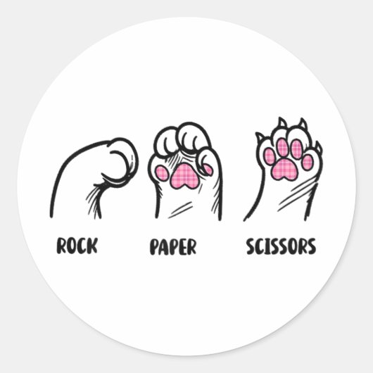 Rock Papier Schaar Kattenpoten Grappige Kattenlief Ronde Sticker (Voorkant)