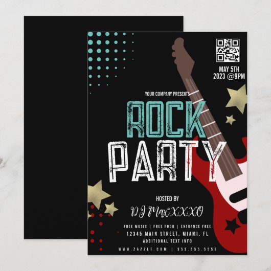 Rock Party Festival DJ Party Bar Flyer Kaart (Voorkant / Achterkant)
