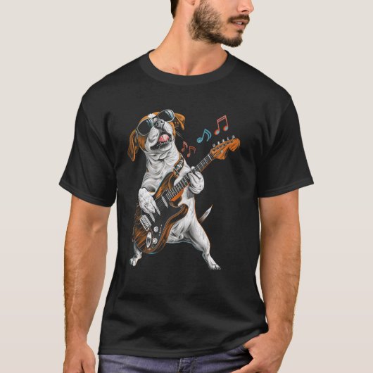 Rock Pointer Dog speelt gitaar Funny Guitar Point T-shirt (Voorkant)
