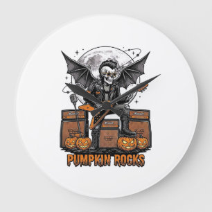 Rock Pompoen Schedel Vintage Gravure Halloween Shi Grote Klok