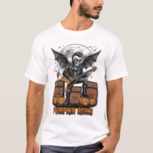 Rock Pompoen Schedel Vintage Gravure Halloween Shi T-shirt