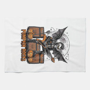 Rock Pompoen Schedel Vintage Gravure Halloween Shi Theedoek