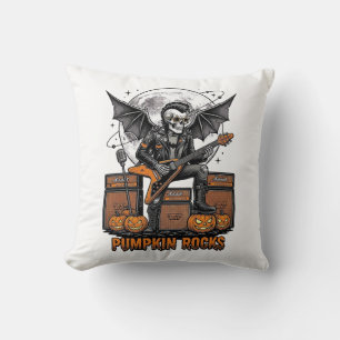 Rock Pompoen Schedel Vintage Gravure Halloween T-s Kussen