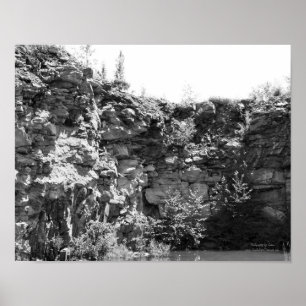 Rock Quarry Wall Pond Black en White Poster