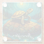 Rock River Natuur Turtle Naam Glazen Onderzetter (Achterkant)
