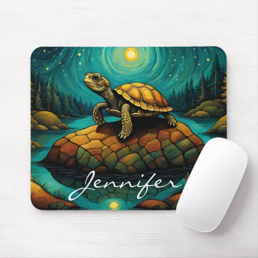 Rock River Natuur Turtle Naam Muismat (Met muis)