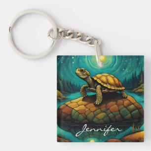 Rock River Natuur Turtle Naam Sleutelhanger