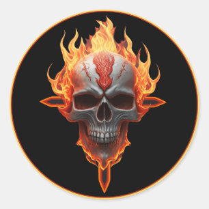 Rock & Roll Band Heavy Metal Muziek Flaming Skull Ronde Sticker