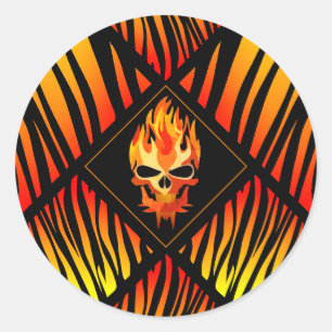 Rock & Roll Band Muzikant Vlammende Schedel Aangep Ronde Sticker