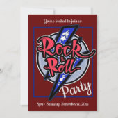 Rock & Roll Bliksem Rode Feest Kaart (Voorkant)