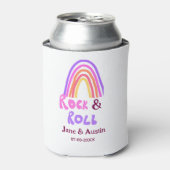 Rock & roll bruiloft koppel naam retro regenboog blikjeskoeler (Blikje Voorkant)