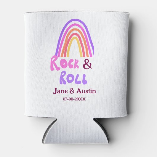 Rock & roll bruiloft koppel naam retro regenboog blikjeskoeler (Voorkant)
