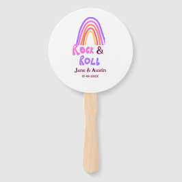 Rock & roll bruiloft koppel naam retro regenboog handwaaier
