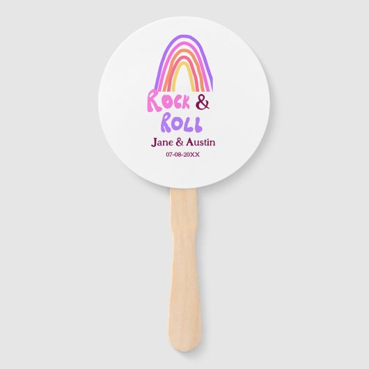 Rock & roll bruiloft koppel naam retro regenboog handwaaier (Voorkant)