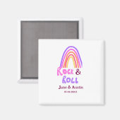 Rock & roll bruiloft koppel naam retro regenboog magneet (Voorkant / Achterkant)