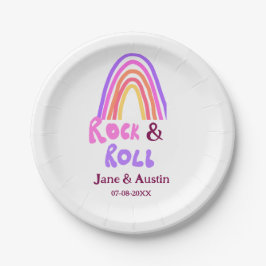 Rock & roll bruiloft koppel naam retro regenboog papieren bordje