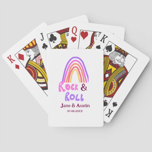 Rock & roll bruiloft koppel naam retro regenboog pokerkaarten (Achterkant)