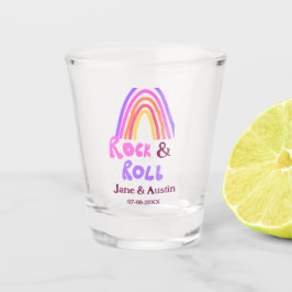 Rock & roll bruiloft koppel naam retro regenboog  shot glas