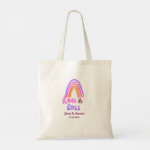 Rock & roll bruiloft koppel naam retro regenboog tote bag (Achterkant)