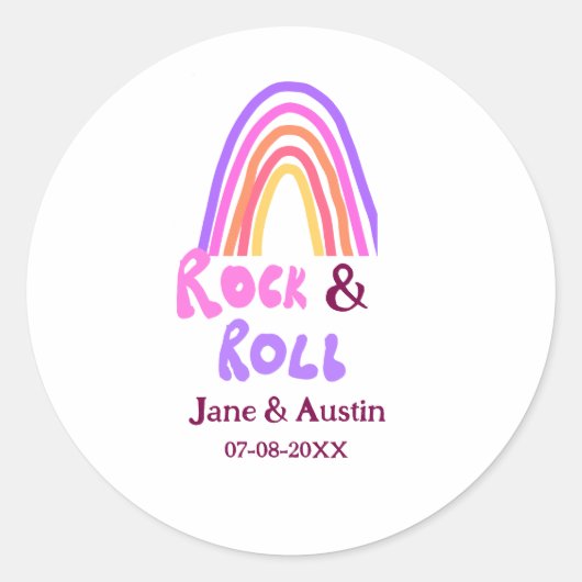 Rock & Roll bruiloft toevoegen koppel naam retro r Ronde Sticker (Voorkant)