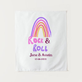 Rock & roll bruiloft voeg koppel naam retro regenb wandkleed
