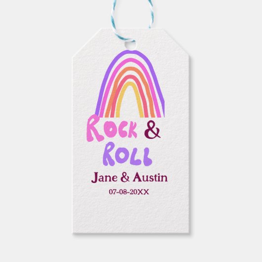 Rock & roll bruiloft voeg koppelnaam toe retro reg cadeaulabel (Voorkant)