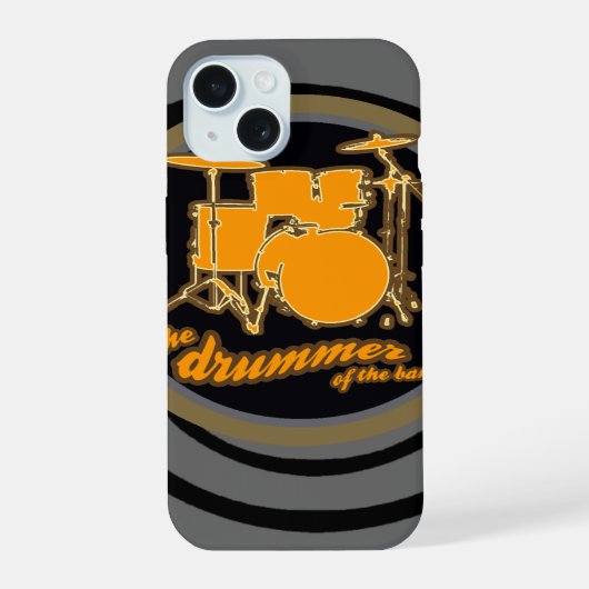 rock & roll ~ de drummer iPhone 15 hoesje (Achterkant)