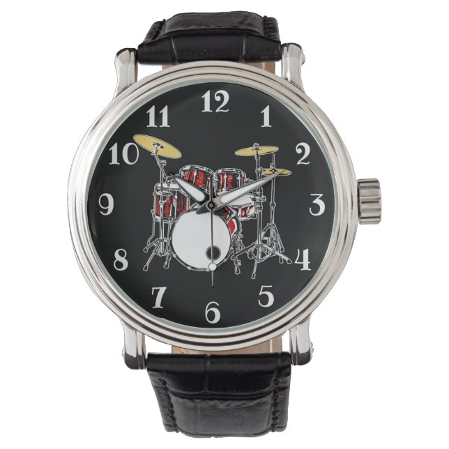 Rock & Roll Drum Kit Drummer Musician Drumming Horloge (Voorkant)