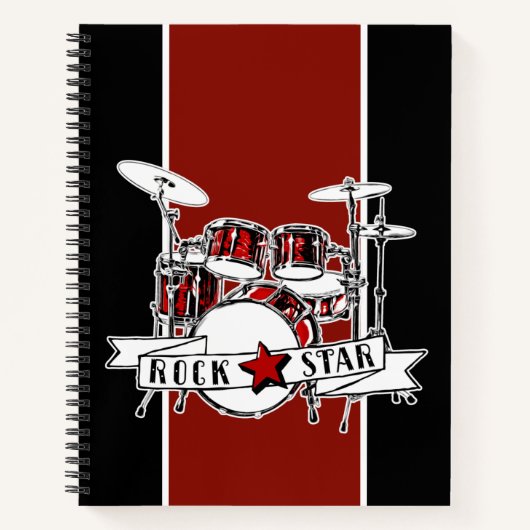 Rock & Roll Drum Kit Rock Star Drummer Boy Music Notitieboek (Voorkant)