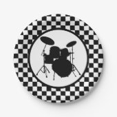 Rock & Roll Drummer Checker drumstel Papieren Bordje (Voorkant)